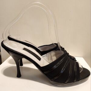 Cesare Paciotti Leather/Nylon Uppers Heeled  "Cha Cha" Mules Sz.8/38 Ret. $600